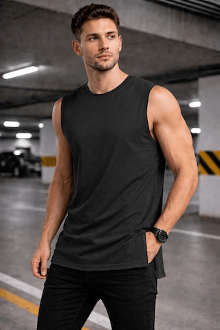 Erkek Kolsuz Regular Fit Basic Atlet Yan Yırtmaçlı Pis Yaka Tişört Gri