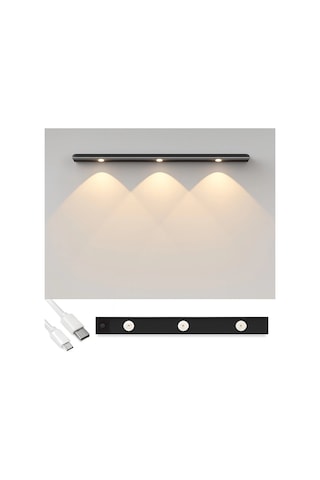 Sensörlü Şarjlı Dekoratif Gece Lambası Mutfak Mıknatıslı 3 Farklı Işık Renk 40cm Şerit Led Çok Renkli