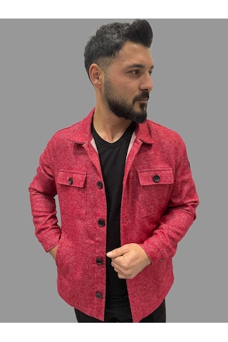 Erkek Cep Detaylı Kışlık Kırmızı Kaşe Gömlek Kırmızı