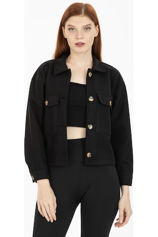 Pera Moda Çift Cepli Crop Ceket Siyah