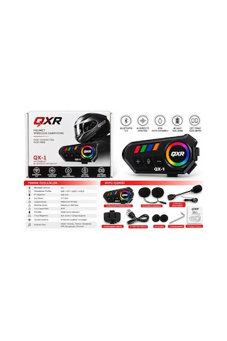 İnterkom Qxr - Ox1 Bluetooth 5.0 - 2 Kişi Eşleşme Rpg Aydınlatma