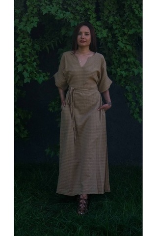 Dokuma Kaftan Elbise - Rahatlığın Şıklığı Ücretsiz Kargo İle Kahve