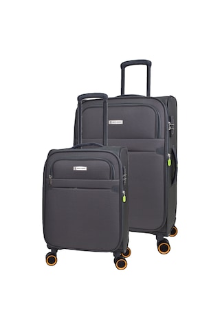 Pierre Cardin Ultra Light Hafif Lüx Kumaş 2'li Valiz Seti Büyük Boy - Kabin Boy Gri PC6000