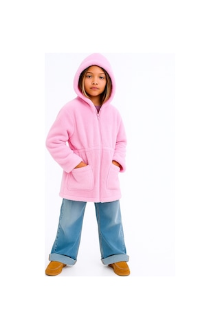 Esila Kids Kız Çocuk Ceket Peluş Kapüşonlu Uzun Kollu Kışlık Ceket 4-9 Yaş Pembe