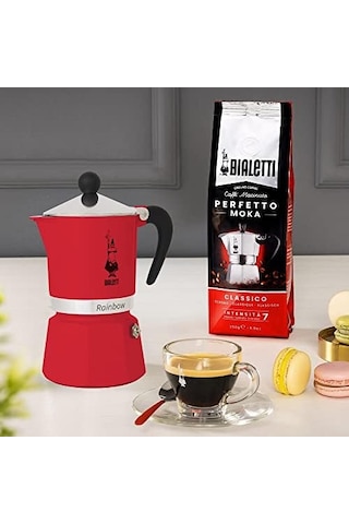 -: 3 Cups Ocak Üstü Espresso Pişirici - 130ml - Kırmızı Renk - Alüminyum Gövde - Patentli Güvenlik Valfi - Tüm Ocak Türleri İçin Uygundur İndüksiyon Hariç
