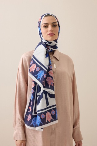 İmannooor Kufi Lacivert Floş Pamuk Şal 70x210