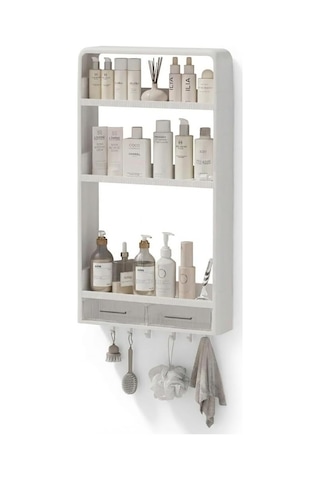 Premium Yapışkanlı Duvar Rafı Organizer, Banyo Mutfak Rafı, 70x40x10 Cm, Çekmeceli, Kancalı, Suya Dayanıklı, Delme Gerektirmez 50 x 22