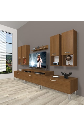 Decoraktiv Ekoflex 8da Slm Krom Ayaklı Tv Ünitesi Tv Sehpası Ceviz