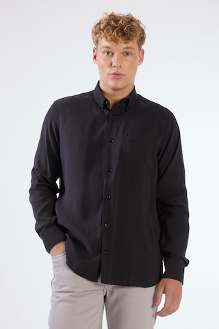 Siyah Modal Düz Renk Regular Fit Erkek Gömlek Siyah