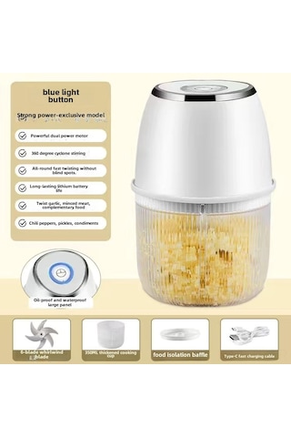 Hombey Evde Sarımsak, Et Ve Sebzeleri Hızlı Çizer - Elektrikli Blender, 350ml Beyaz Pp Kase, Geliştirilmiş 6 Yaprak Bıçaklı Diğer