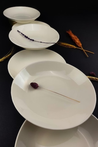 Digithome 6 Lı Deniz Form Çukur Tabak Yemek Tabağı Seti 19 Cm Krem Tl4037010 C320.003