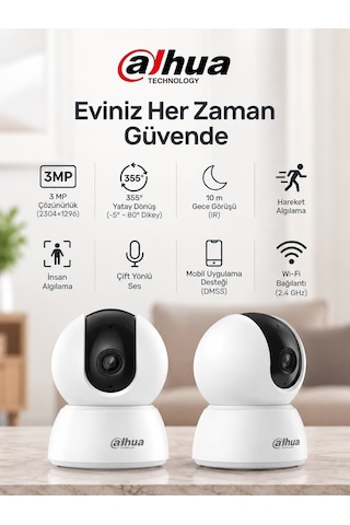 Hero H3ı Indoor 3mp , 360 Dönebilen, Gece Görüşlü, Hareket Takipli Güvenlik Kamerası