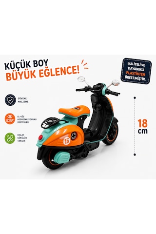 18 Cm Vespa Görünümlü Oyuncak Scooter Turuncu - Yeşil