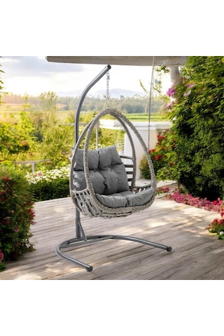 Rehome Malta Tek Kişilik Rattan Bahçe Salıncağı Gri