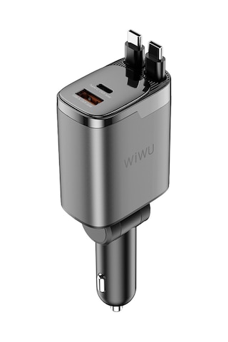Wiwu Wi-cc034 Type-c + Usb-a Hızlı Şarj Özellikli Gan Teknolojili Kablolu Araç Şarj Aleti 111w Gri