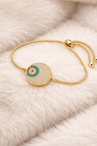 Zirkon Taşlı Ayarlanabilir Nazar Gold Bileklik Gümüş + Altın