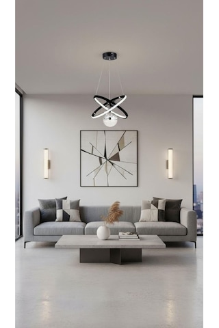 Modern Carla Tek Top Led Sarkıt Avıze,siyah ,3 Renk Ayarlanabilir Led Avize.antre