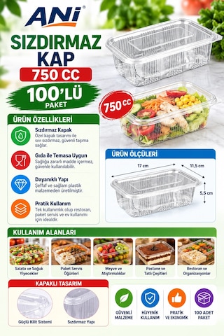 Anı Sızdırmaz Kap 750 Cc 100'lü Ölçü: 193,5 255 51,5 Mm