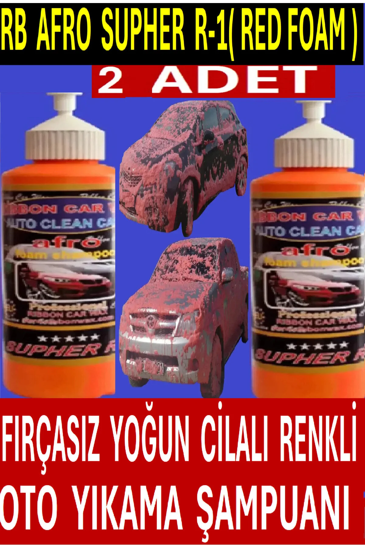 Afro Supher R-1 Fırçasız Yoğun Cilalı Renkli Oto Şampuanı Kırmızı Köpük 1 Kg 2 Adet