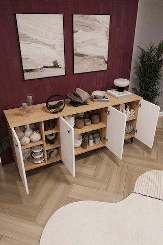 Lüks Konsol Tv Ünitesi %100 Mdf Salon Ve Yemek Odası Ünitesi Knsl05 Beyaz - Karına