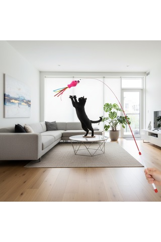 Runaway Balıklı Kedi Oyun Oltası 90 Cm Esnek Ve İnteraktif