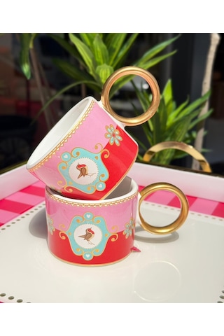 2'li Lüks Piano Bird Pink Soho Kupa-4525 Kırmızı