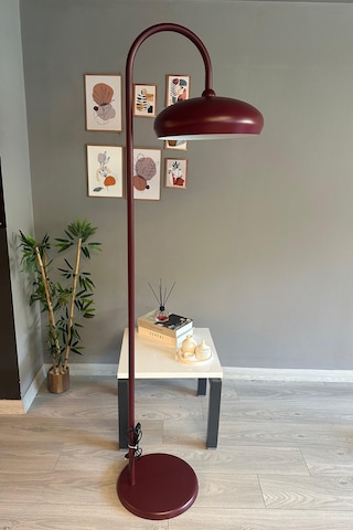 Vişne Çürüğü Lambader Modern Dekoratif Metal Oturma Odası Çalışma Odası Zemin Lambası Bordo