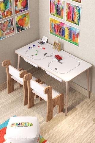 Miracle 3d Çocuk Oyun - Etkinlik Çalışma Masası Aktivite Masası Beyaz