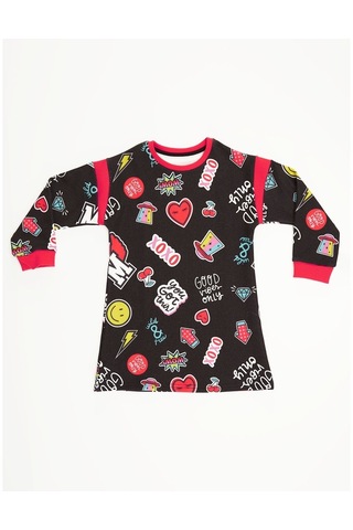 Denokids Mushi Good Vibes Kız Elbise Siyah