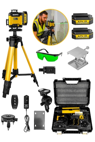 Schatz Profesyonel 360 16 Köşe Otomatik Hizalama Tripod'lu Yeşil Işık Lazer Hizalama Sarı