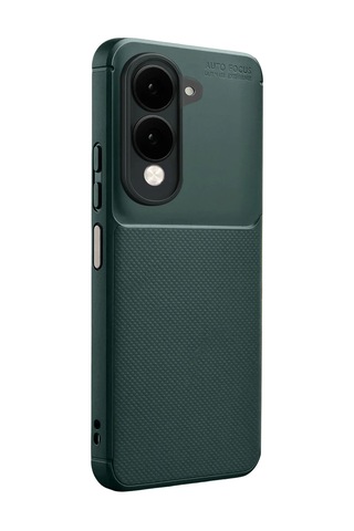 Vivo Y04 Uyumlu Kılıf Karbon Tasarım Kamera Korumalı Silikon Telefon Kılıfı Kapak Koyu Yeşil