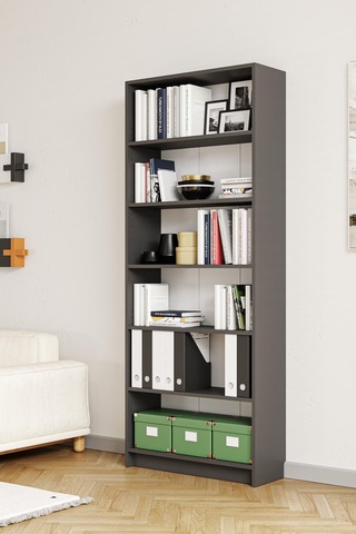 Bili Kitaplık 5 Raflı Geniş Çok Amaçlı Ofis Salon Kitap Dosya Rafı Antrasit Antrasit