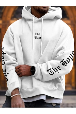 Startmore Beyaz Unisex Kadın/erkek The Hope Renkli Baskılı Oversize Kapüşonlu