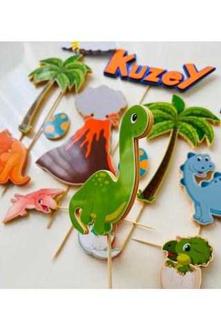 Dinozor Temalı İsme Özel Erkek Çocuk Doğum Günü Pasta Süsü