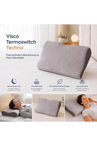 Homedius Visco Termoswitch Techno Boyun Destekli Premium Visco Yastık 54x30 Cm Beyaz