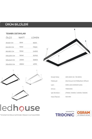 Dikdörtgen Modern Led Avize Linear Simit Armatür Lineer