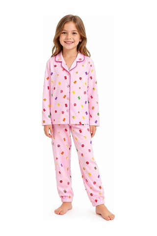 Harıbo Haribo Lisanslı Gömlek Yaka Uzun Kollu Desenli Pijama Takımı Pembe