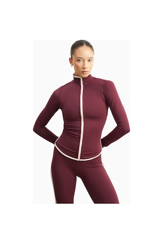 Because Of Alice Base Contrast Trim Zip Up Jacket Şekillendirici Kontrast Detaylı Kadın Ceket Bordo
