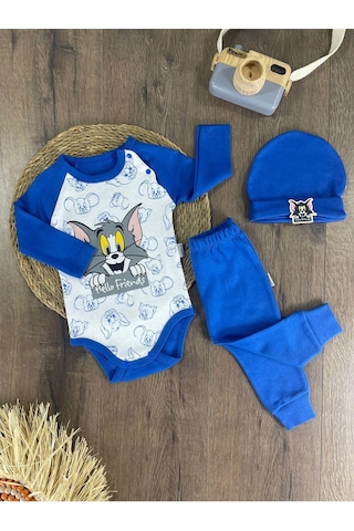 2d2b Hello Friends Alttan Çıtçıtlı Bereli Unisex 3lü Bebek Takım Mavi