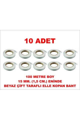 Çift Taraflı Beyaz Bant 100 M. 15 Mm 10 Adet
