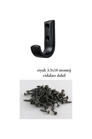 Metal Duvar Askısı, J Tipi, 5x3x1.8 Cm, Montaj Vidaları Dahil, 5 Adet, Renk Seçenekleri Siyah Çok Renkli