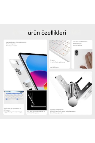 Apple Uyumlu iPad Pro 11 1/2/3/4.nesil Klavyeli Kılıf Magic Keyboard Touchpad Aydınlatmalı Klavye 2018-2022 Kılıf