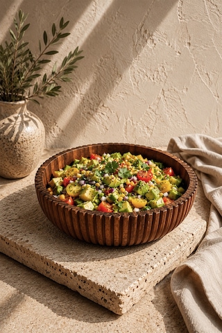 Akasya Yuvarlak Çok Fonksiyonlu Meyvelik,salata Sunum Kasesi Dekoratif Kase 26 Cm Kahverengi