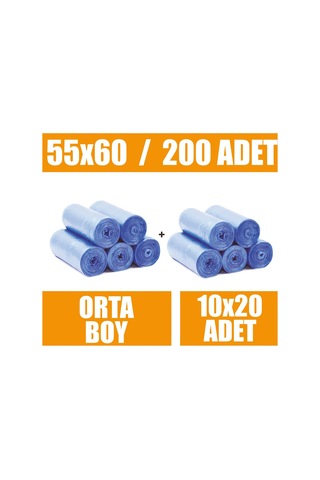 20 Li X 10 Rulo Çöp Torbası Orta Boy Mavi 55x60 Çöp Poşeti