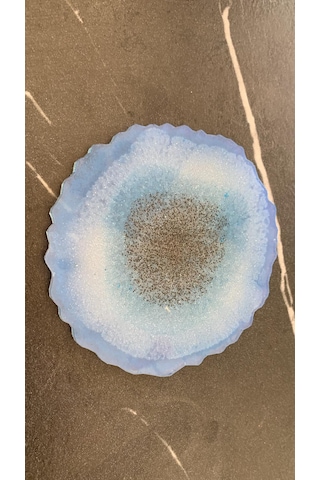 Deniz Mavi Tonlu Siyah Sim Dalgalı Yuvarlak Epoksi Bardak Altlığı Mavi