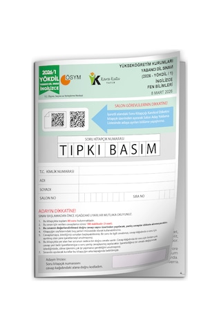 2026/1 Yökdil İngilizce Fen Bilimleri Ösym Çıkmış Soru Tıpkı Basım Deneme Kitapçığı Türkiye Geneli