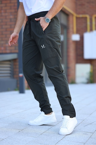 Erkek Haki Baggy Eşofman Altı Fermuarlı Paça Kaliteli Paraşüt Kumaş Haki