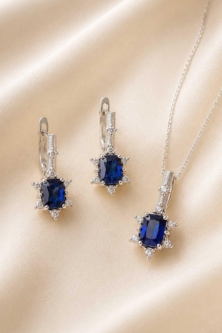 Gümüş Pazarım Pırlanta Montür Prenses Tektaş Gümüş Set Safir 44392157