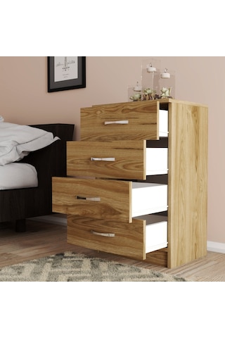 Moxen Mobilya Ceviz 4 Çekmeceli  Komodin