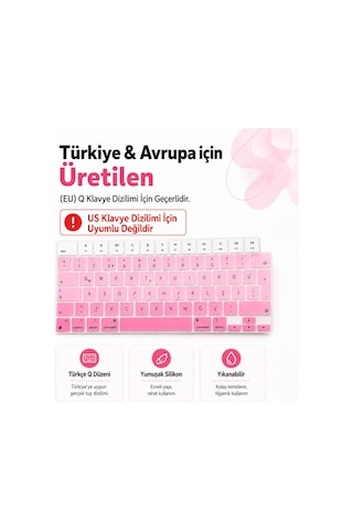 Macbook Air 13.6 İnç M2 M3 M4 M5 A2681 A3113 A3240 A3449 Uyumlu Türkçe Q Klavye Koruyucu Pembe Ombre Diğer